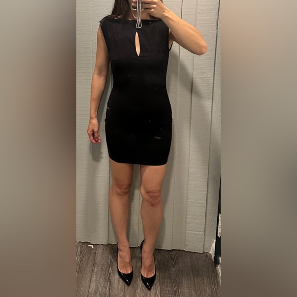 Samantha Eng Leather Panel Strappy Keyhole Mini Dress - Picture 1 of 8